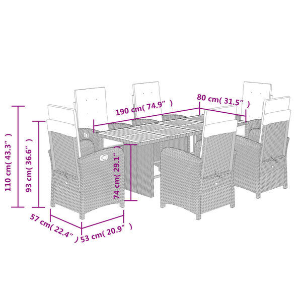 vidaXL 7 Piece Garden Dining Set with Cushions Beige Poly Rattan