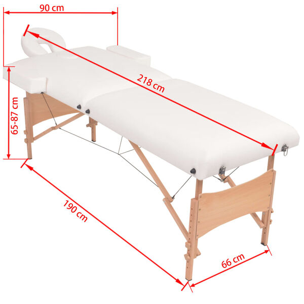vidaXL 2-Zone Folding Massage Table and Stool Set 10 cm Thick White