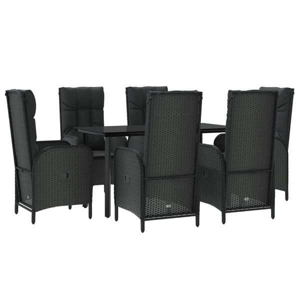 vidaXL 7 Piece Garden Dining Set with Cushions Black Poly Rattan
