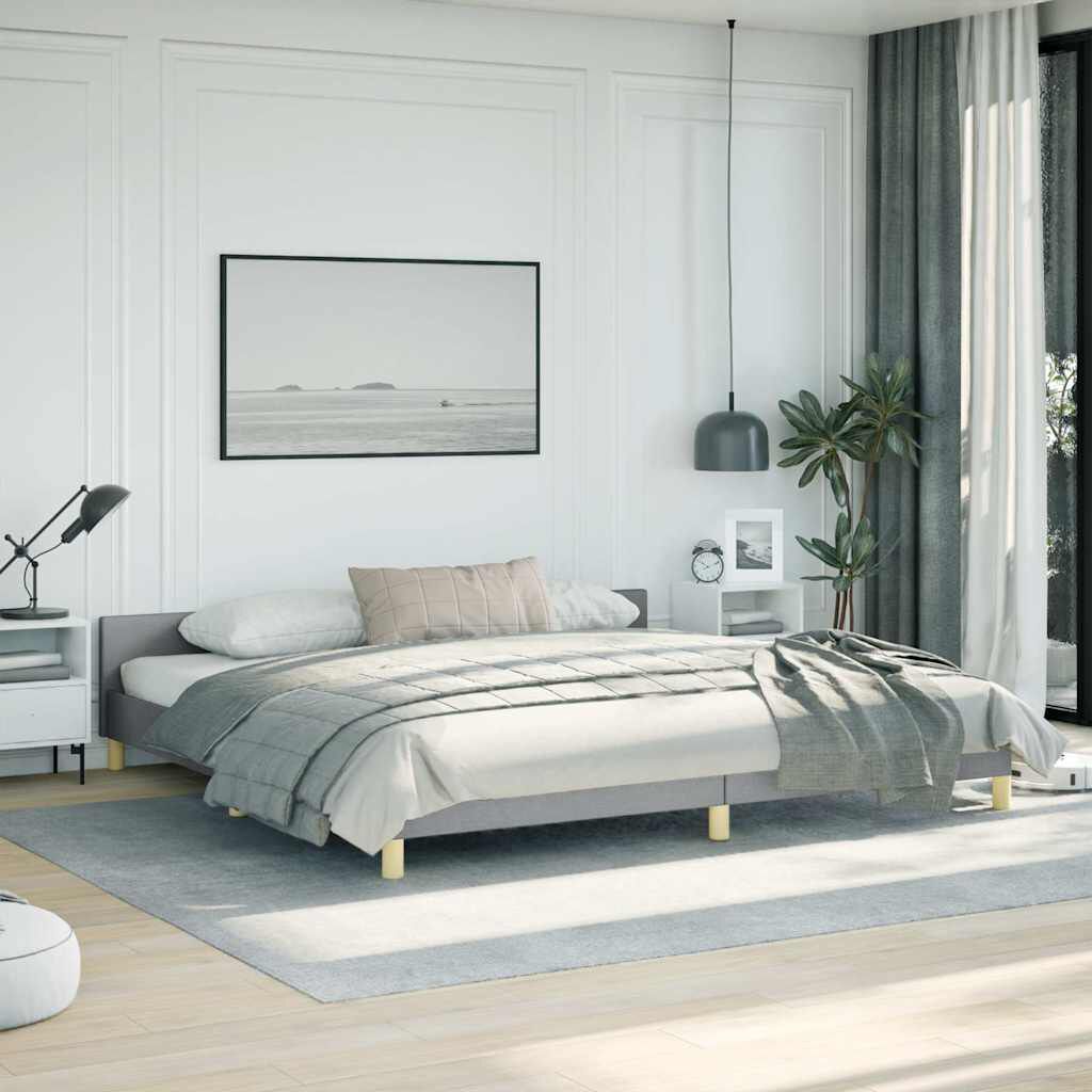 vidaXL Bed Frame without Mattress Light Grey King Fabric
