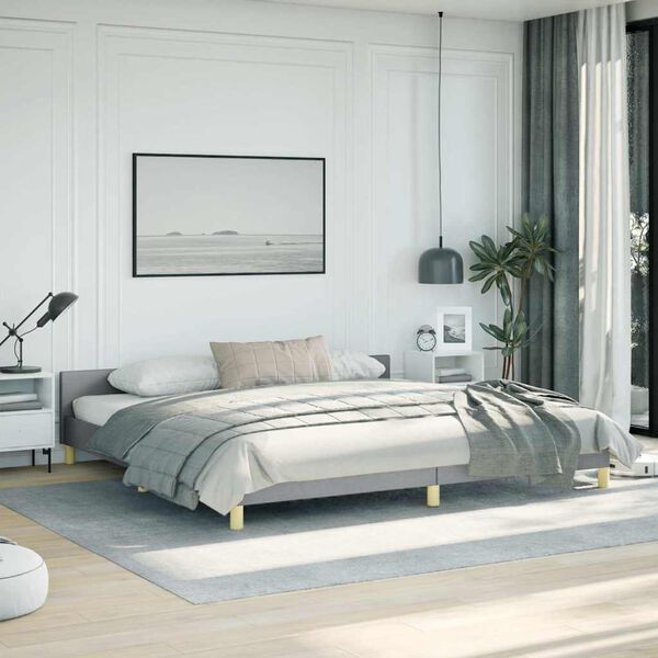 vidaXL Bed Frame without Mattress Light Grey King Fabric