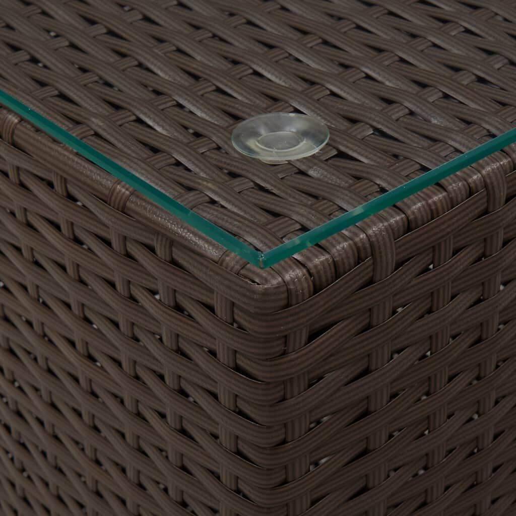 vidaXL Side Table with Glass Top Brown 35x35x52 cm Poly Rattan