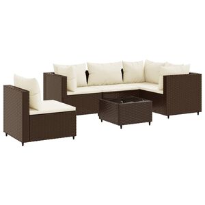 vidaXL 6 Piece Garden Lounge Set with Cushions Brown Poly Rattan
