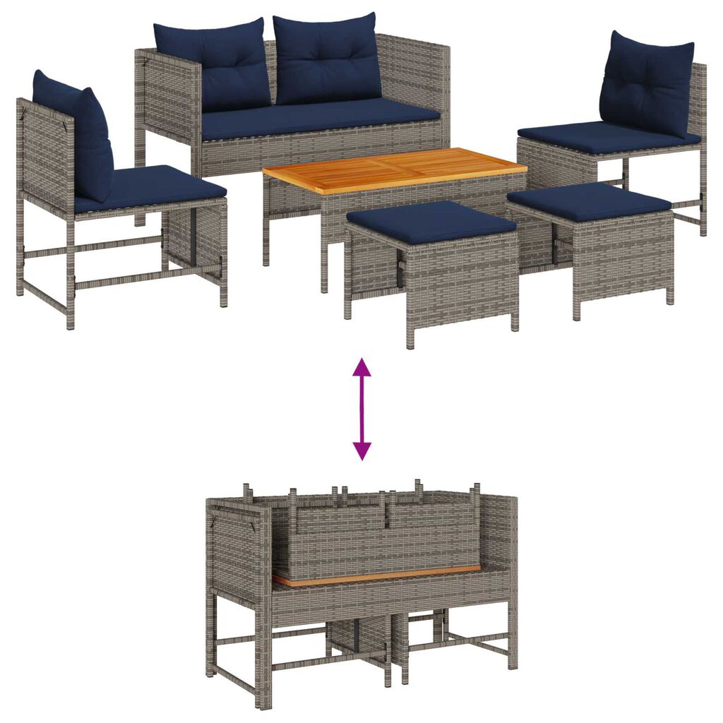 vidaXL Outdoor Sofa Set Grey and navy blue Rattan with metal frame