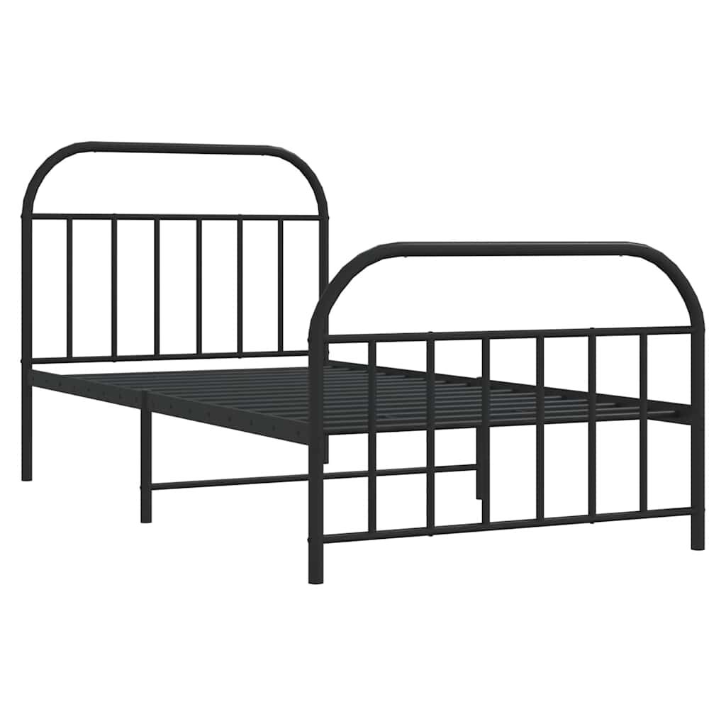 vidaXL Metal Bed Frame without Mattress with Footboard Black 100x190cm