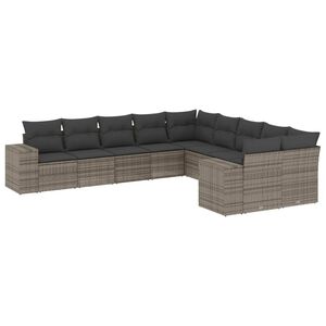 vidaXL 10 Piece Garden Sofa Set with Cushions Grey Poly Rattan