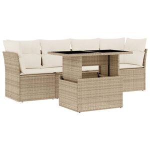 vidaXL 5 Piece Garden Sofa Set with Cushions Beige Poly Rattan