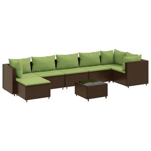 vidaXL 8 Piece Garden Lounge Set with Cushions Brown Poly Rattan