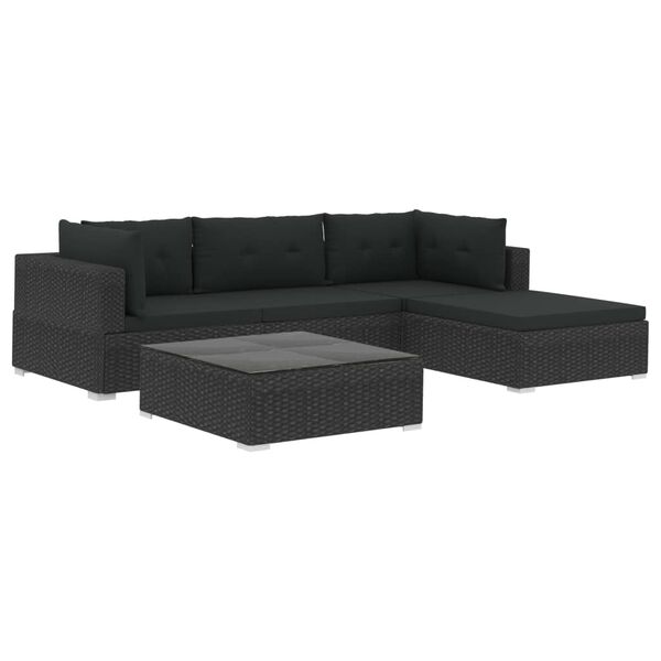 vidaXL 5 Piece Garden Lounge Set with Cushions Poly Rattan Black