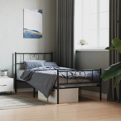 vidaXL Metal Bed Frame without Mattress with Footboard Black 100x190 cm