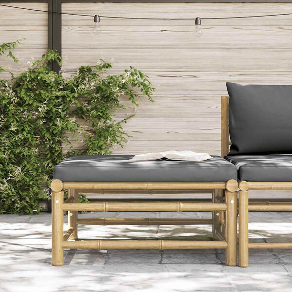 vidaXL Garden Footrest with Dark Grey Cushion Bamboo