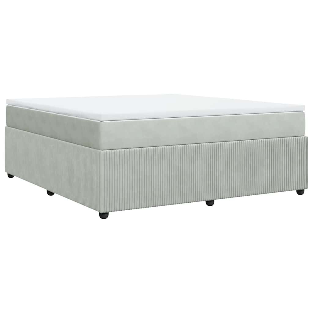 vidaXL Box Spring Bed with Mattress Light Grey King Velvet