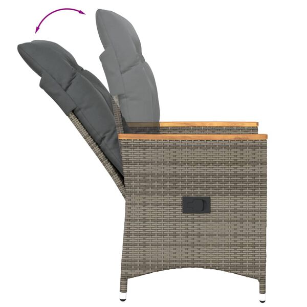 vidaXL 3 Piece Bistro Set with Cushions Grey Poly Rattan