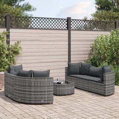 vidaXL 7 Piece Garden Sofa Set with Cushions Grey Poly Rattan