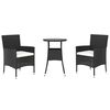 vidaXL 3 Piece Garden Bistro Set with Cushions Black Poly Rattan