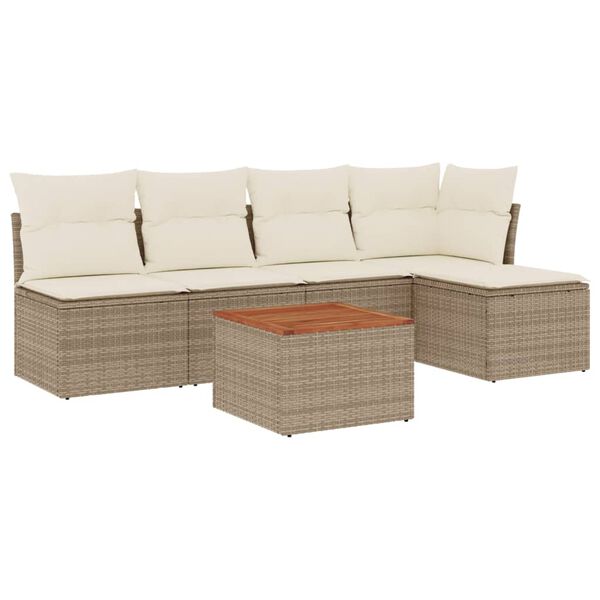 vidaXL 6 Piece Garden Sofa Set with Cushions Beige Poly Rattan