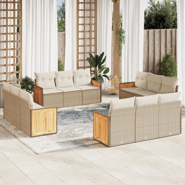 vidaXL 12 Piece Garden Sofa Set with Cushions Beige Poly Rattan