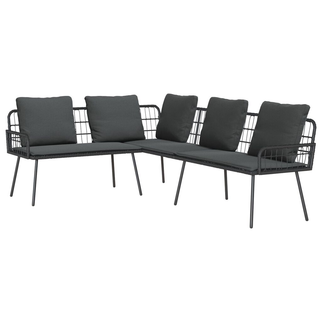 vidaXL 2 Piece Garden Sofa Set with Cushions Black Poly Rattan