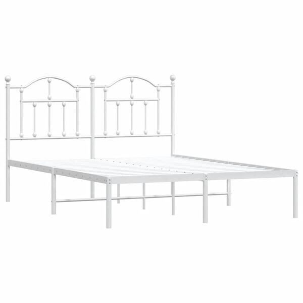 vidaXL Metal Bed Frame without Mattress with Headboard White 135x190cm