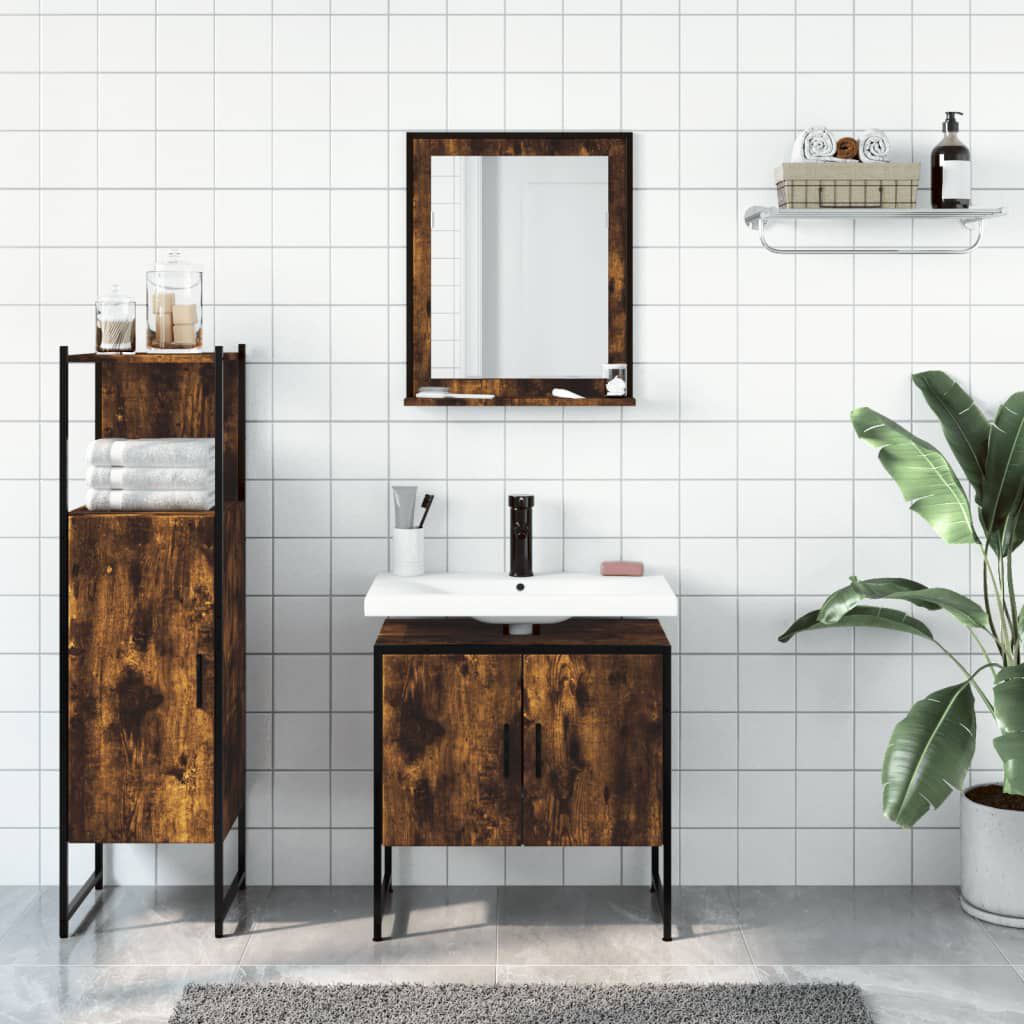 vidaXL 3 Piece Bathroom Cabinet Set Smoked Oak Engineered Wood
