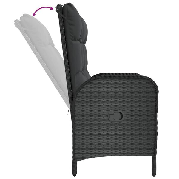 vidaXL Reclining Garden Bench with Cushions 107 cm Poly Rattan Black