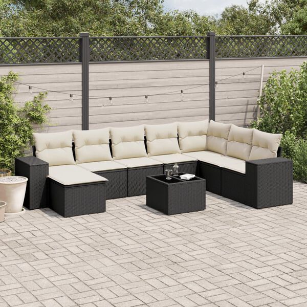 vidaXL 9 Piece Garden Sofa Set with Cushions Black Poly Rattan