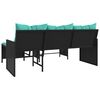 vidaXL Garden Sofa with Table and Cushions L-Shaped Black Poly Rattan