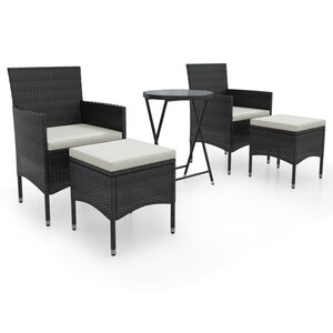 vidaXL 5 Piece Garden Bistro Set Poly Rattan and Tempered Glass Black
