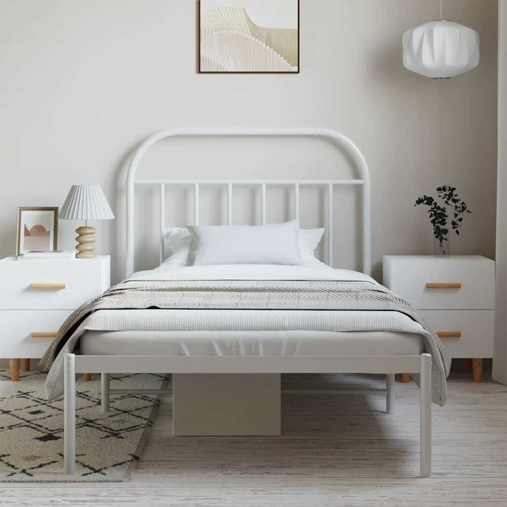 vidaXL Metal Bed Frame without Mattress with Headboard White 100x200cm