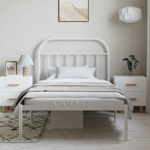 vidaXL Metal Bed Frame without Mattress with Headboard White 100x200cm