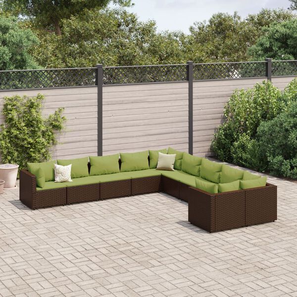 vidaXL 10 Piece Garden Sofa Set with Cushions Brown Poly Rattan