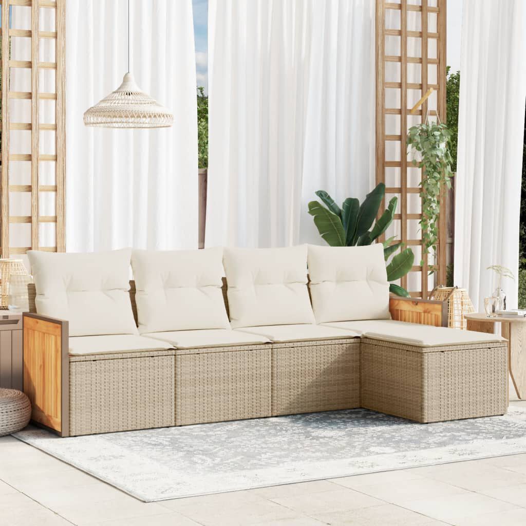 vidaXL 5 Piece Garden Sofa Set with Cushions Beige Poly Rattan