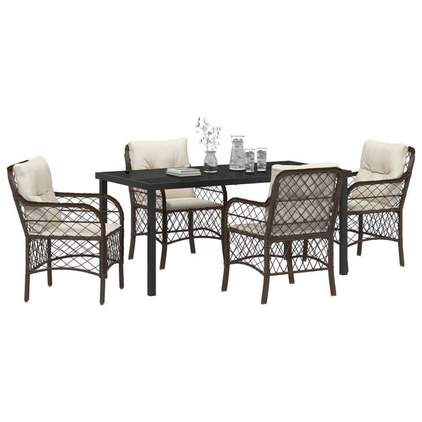 vidaXL Garden Dining Set with Cushion 5 pcs Brown Poly Rattan