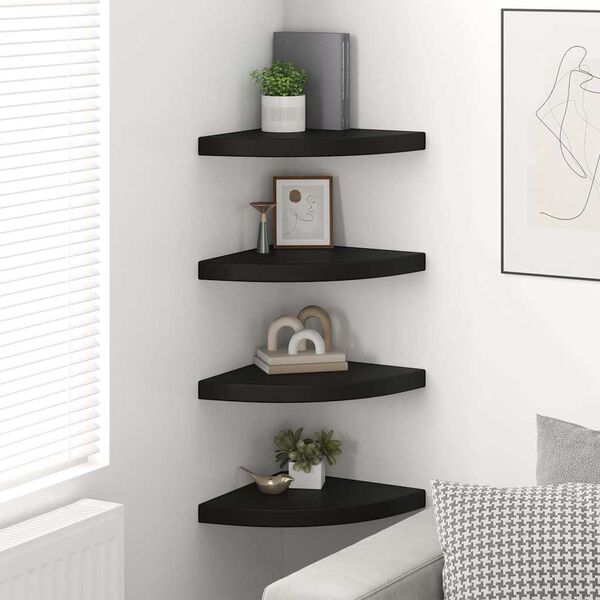 vidaXL Floating Corner Shelves 4 pcs Black 35x35x3.8 cm MDF