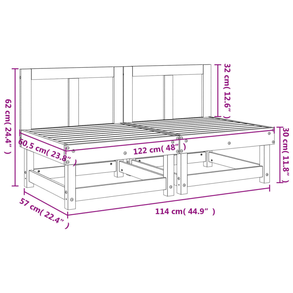 vidaXL Garden Middle Sofas 2 pcs Solid Wood Pine