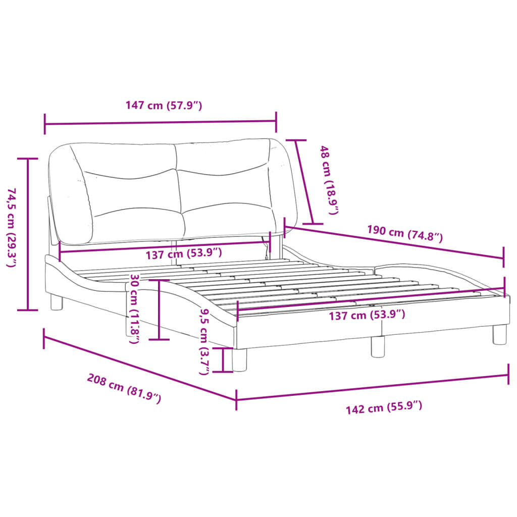 vidaXL Bed Frame without Mattress White 137x187 cm Double Faux Leather