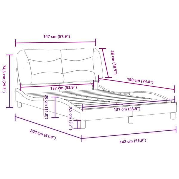 vidaXL Bed Frame without Mattress "Hvar" White 137x190 cm Double Faux Leather