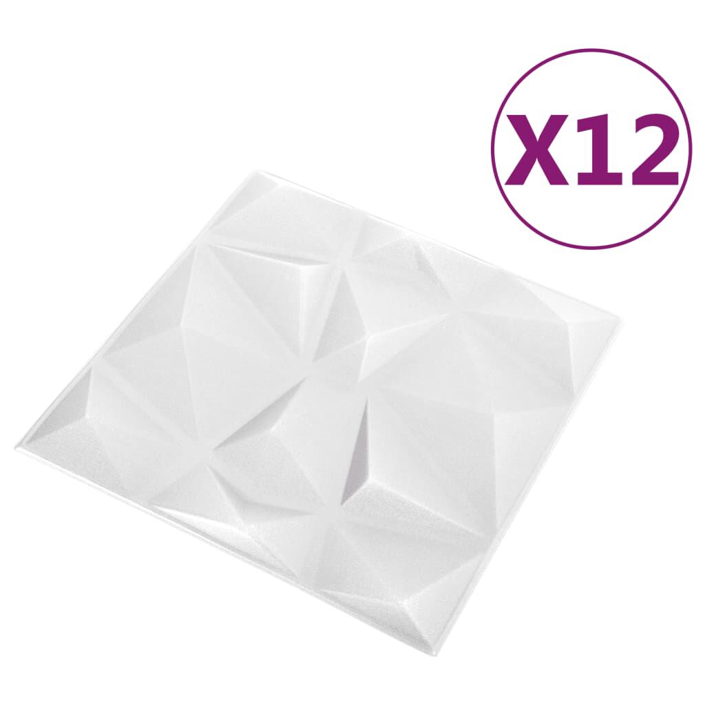 vidaXL 3D Wall Panels 12 pcs 50x50 cm Diamond White 3 m²