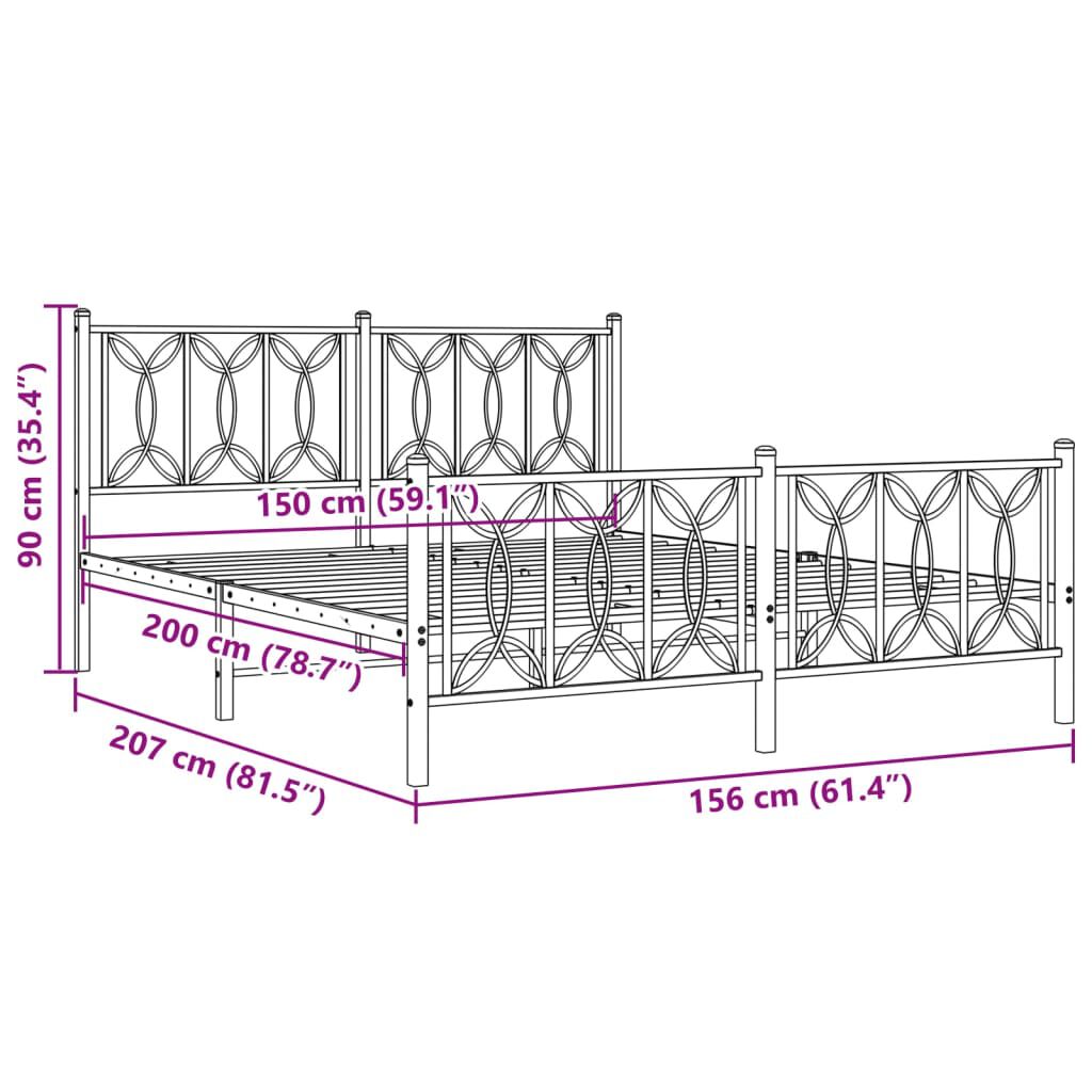 vidaXL Metal Bed Frame without Mattress with Footboard White 150x200cm