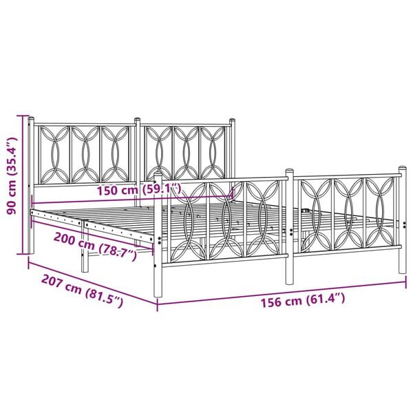 vidaXL Metal Bed Frame without Mattress with Footboard White 150x200cm