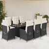 vidaXL 9 Piece Garden Dining Set with Cushions Black Poly Rattan