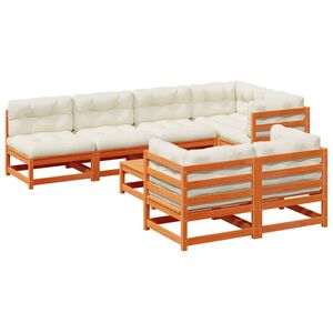 vidaXL 8 Piece Garden Sofa Set with Cushions Wax Brown Solid Wood Pine