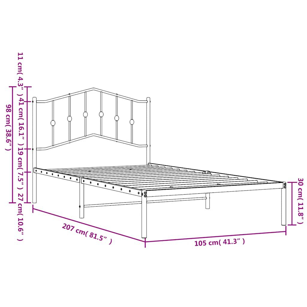 vidaXL Metal Bed Frame without Mattress with Headboard White 100x200cm