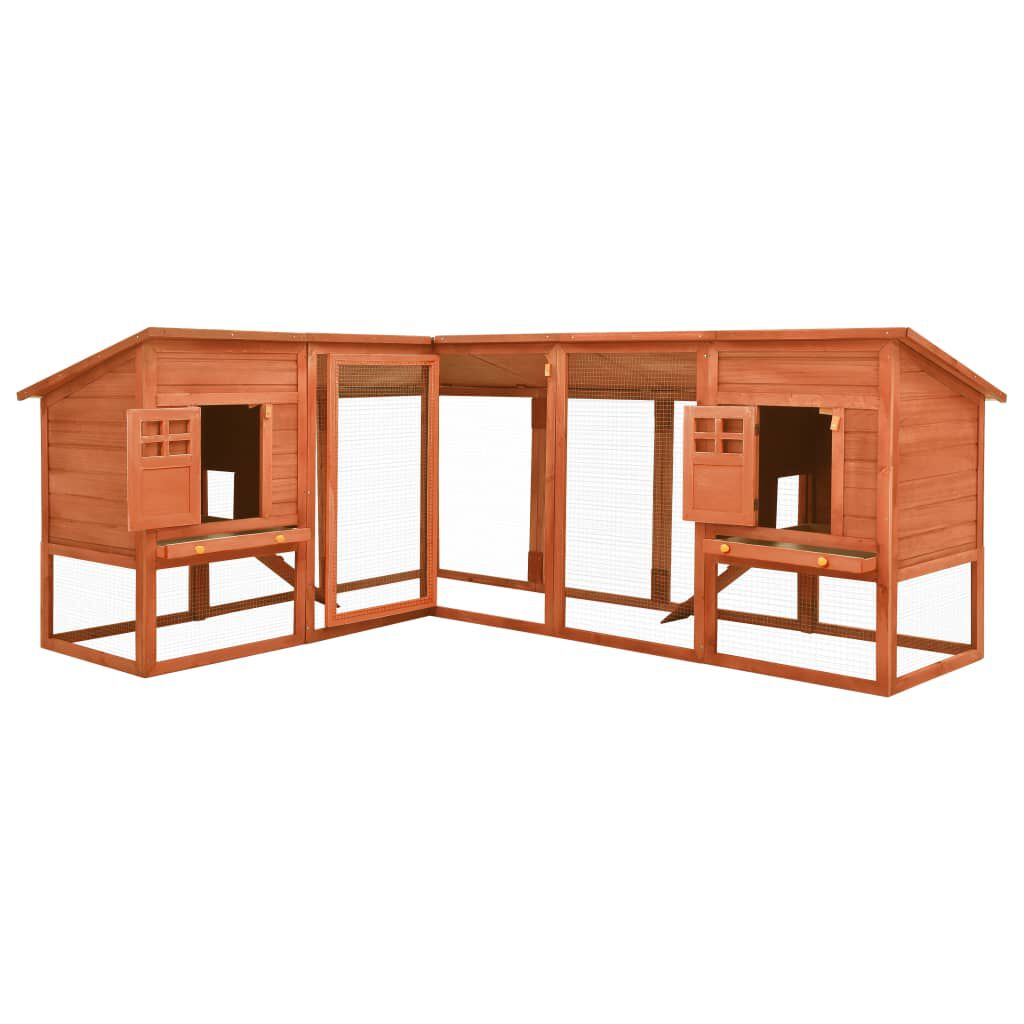 vidaXL Outdoor Rabbit Hutch with Run Brown Solid Fir Wood