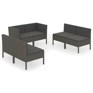 vidaXL 6 Piece Garden Lounge Set with Cushions Poly Rattan Grey
