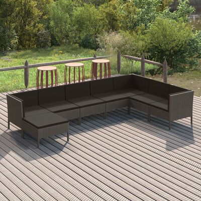 vidaXL 8 Piece Garden Lounge Set with Cushions Poly Rattan Grey