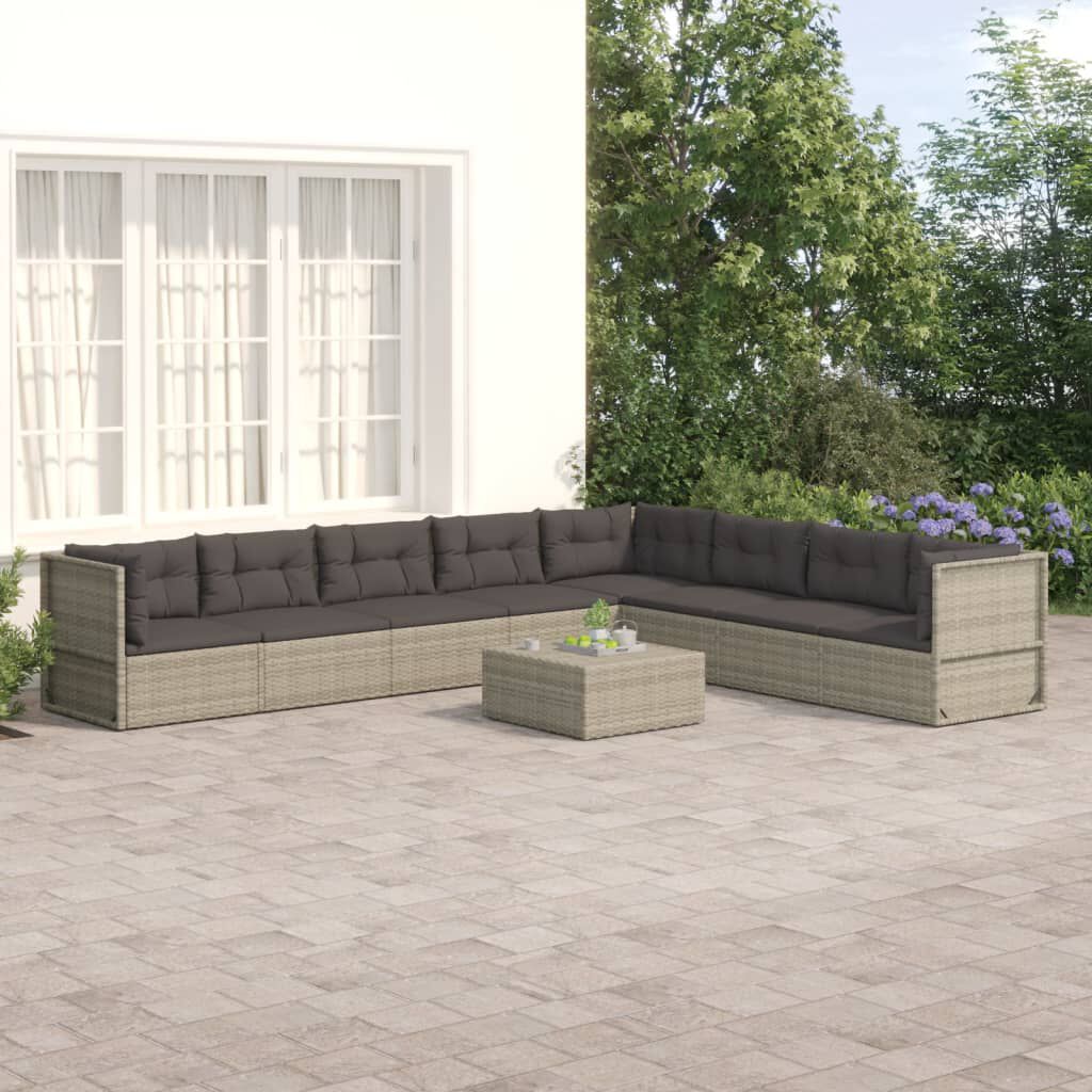 vidaXL 8 Piece Garden Lounge Set with Cushions Grey Poly Rattan