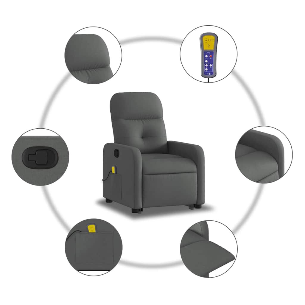 vidaXL Stand up Massage Recliner Chair Dark Grey Fabric
