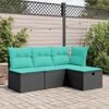 vidaXL Garden Stool with Cushion Black 55x55x37 cm Poly Rattan