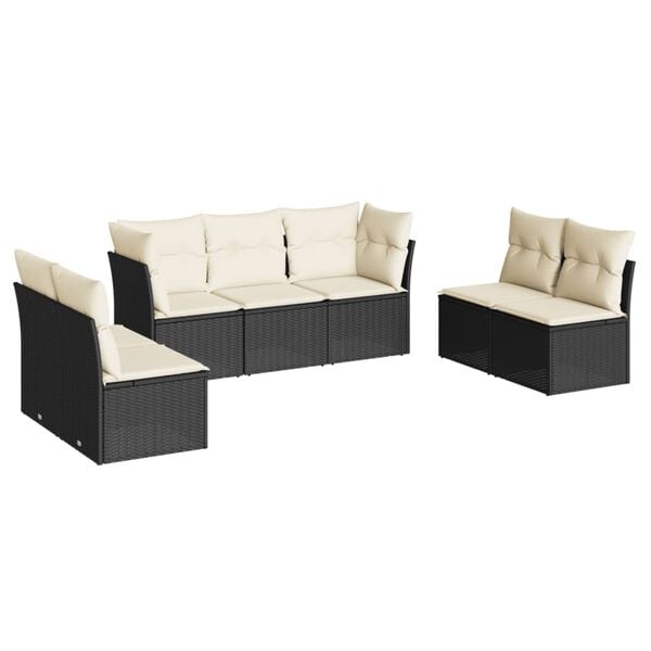 vidaXL 7 Piece Garden Sofa Set with Cushions Black Poly Rattan